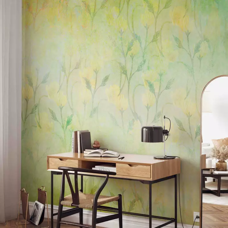 Wall Mural Green Dancing - Graphics With Floral Ornaments in a Vintage Style