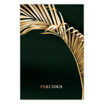 Poster Exotic Plant - Golden Palm Leaf on a Dark Green Background