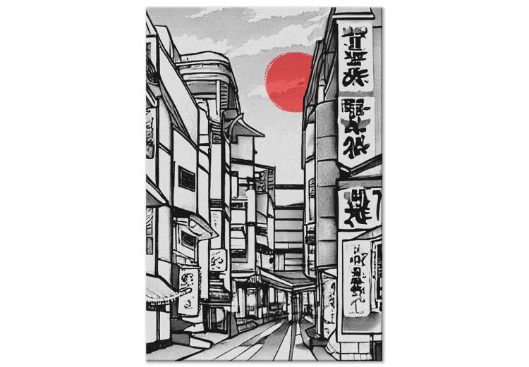 Canvas Print Street in Japan - Black and White City Architecture in Eastern Style
