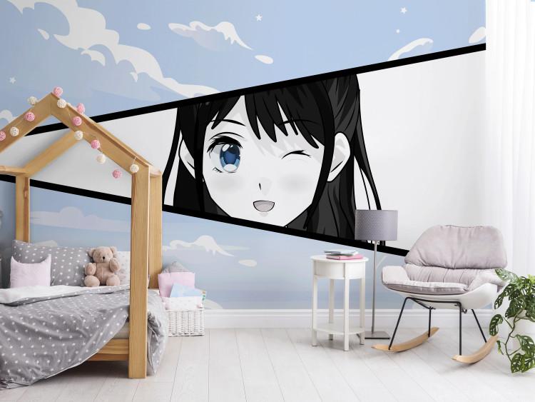 Wall Mural Manga Style Girl - Comic Book Character Against a Blue Sky
