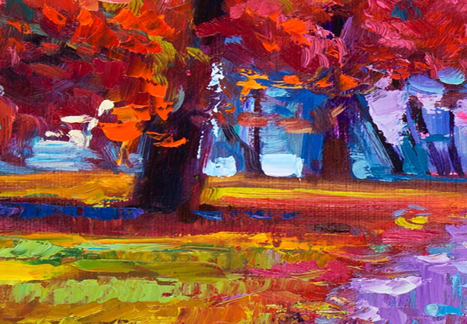 Canvas In the Autumn Park - Painted September Landscape With Colorful Trees