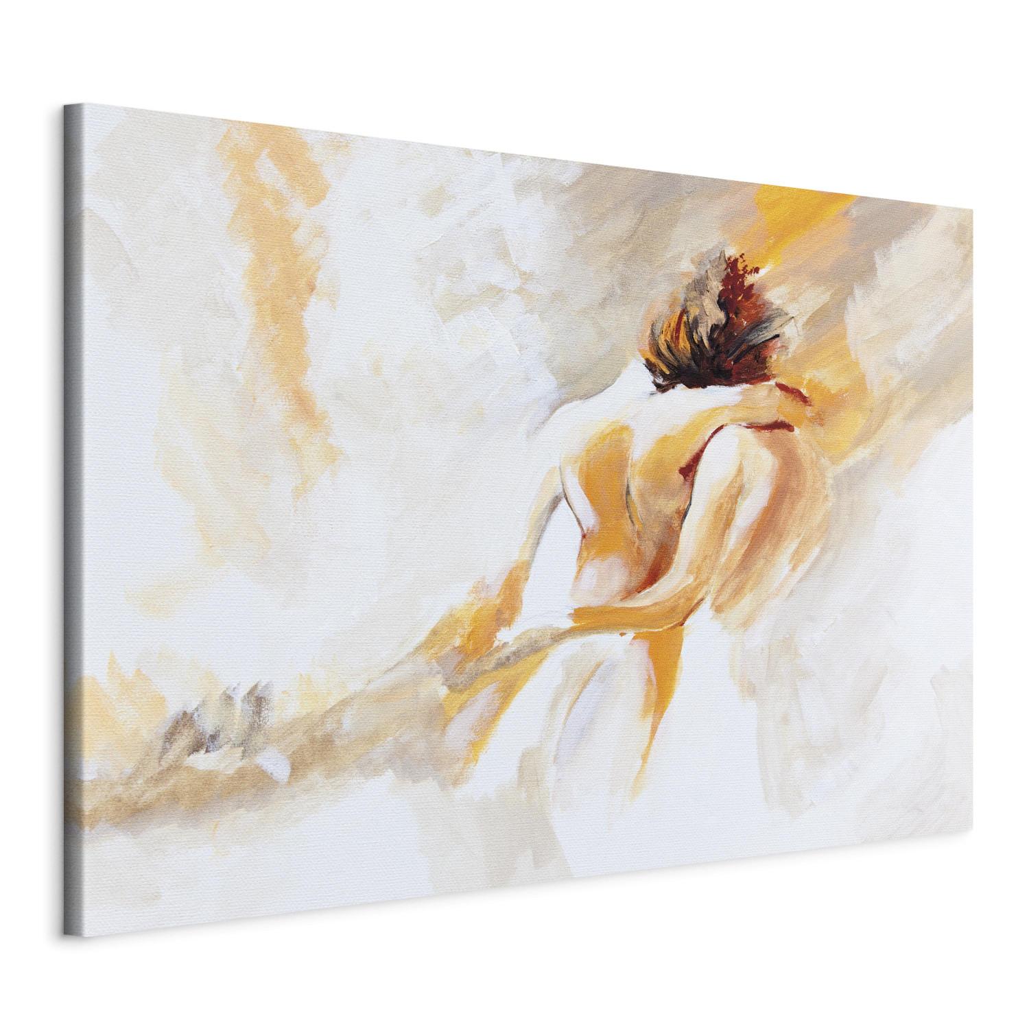 Canvas Couple in Love - Woman and a Man in a Tender Loving Embrace