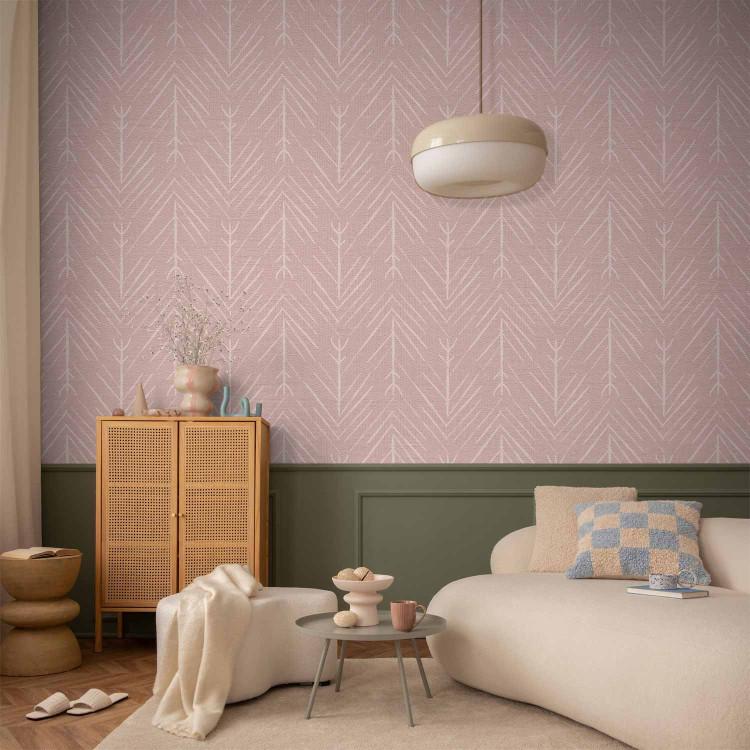 Wall Mural Abstract Shuttlecocks - Regular Pattern With Lines on Pink Fabric