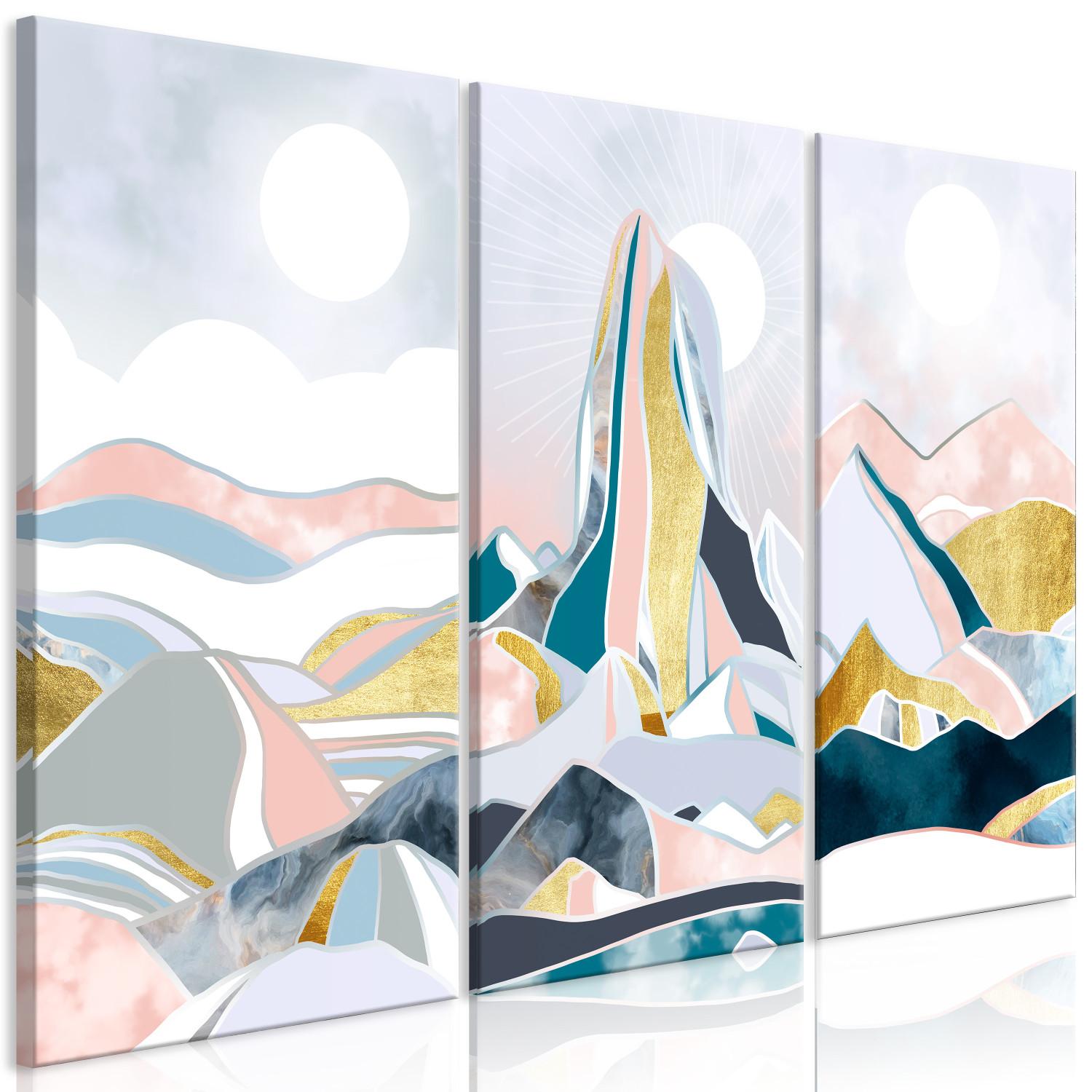 Canvas Abstract Triptych - Three Mountain Landscapes With Elements of Gold