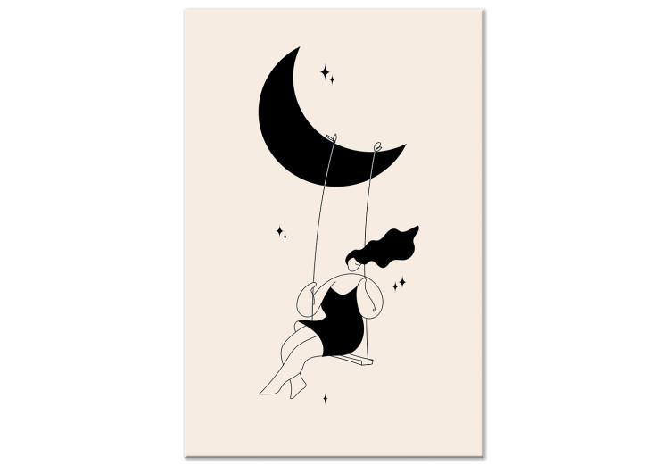 Canvas Print Rest - Girl Swinging on the Moon Surrounded by Black Stars