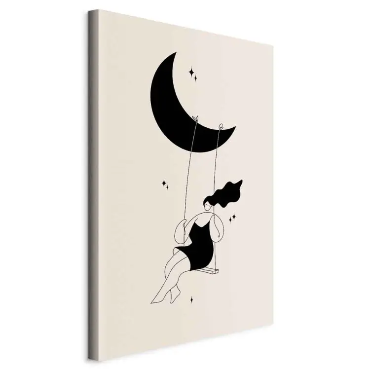 Rest - Girl Swinging on the Moon Surrounded by Black Stars
