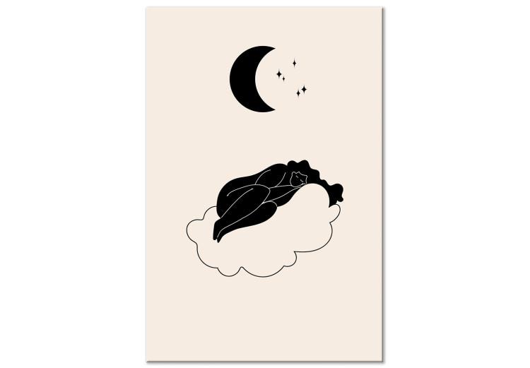 Canvas Print Monochrome Minimalism - Girl Sleeping on a Cloud in the Moonlight