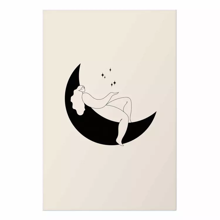 Poster Magic Night - Girl Resting on the Moon Among the Stars