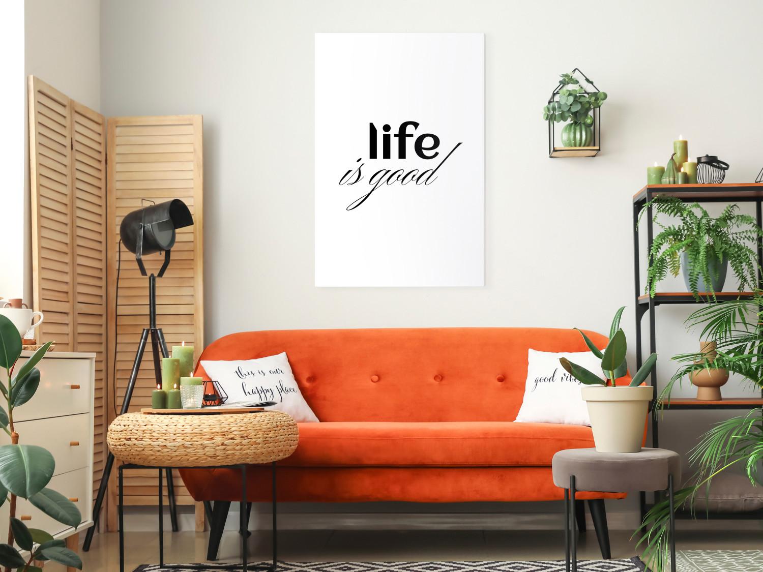 Canvas Life Is Good - Typographic Composition, Black Lettering on White Background