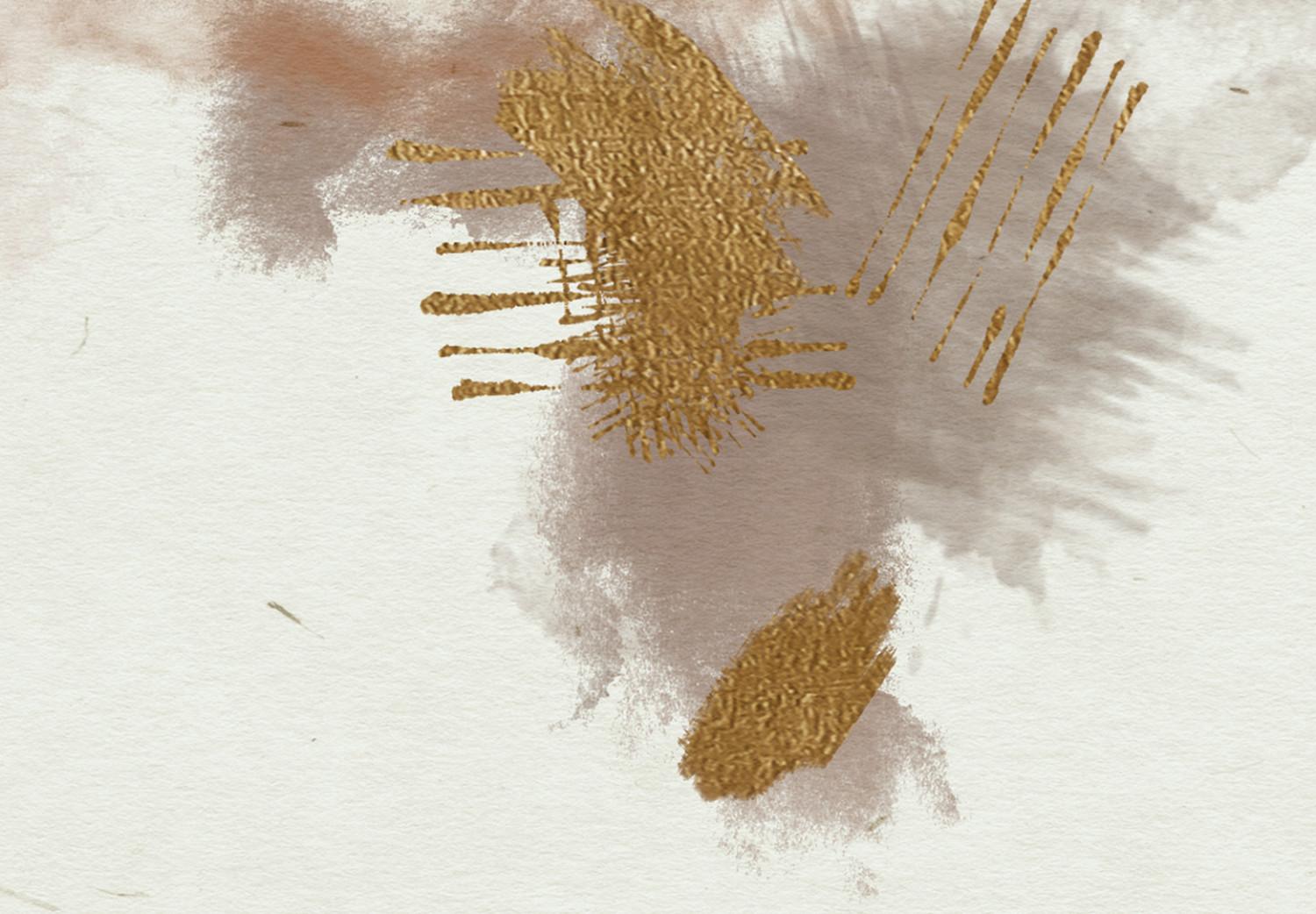 Canvas Abstraction in Warm Tones - Watercolor Stains of Color and Traces of Gold