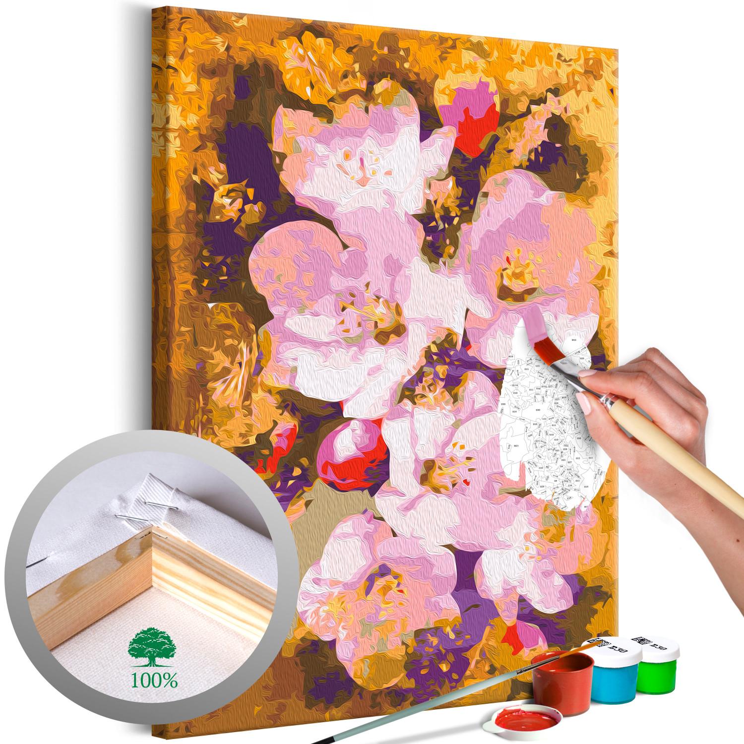 Paint by Number Kit Blooming Twig - Colorful Cherry Blossoms on a Golden Background