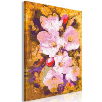 Paint by Number Kit Blooming Twig - Colorful Cherry Blossoms on a Golden Background