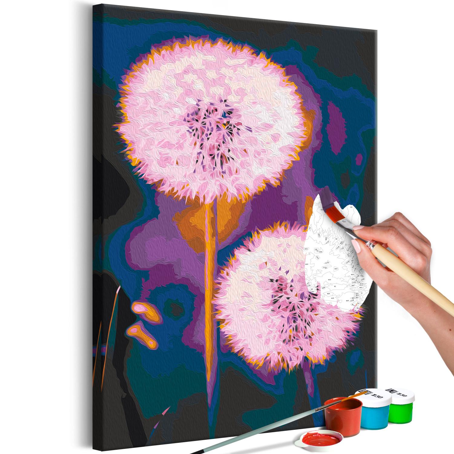 Paint by Number Kit Fluffy Balls - Large Pink Dandelions on a Dark Two-Color Background