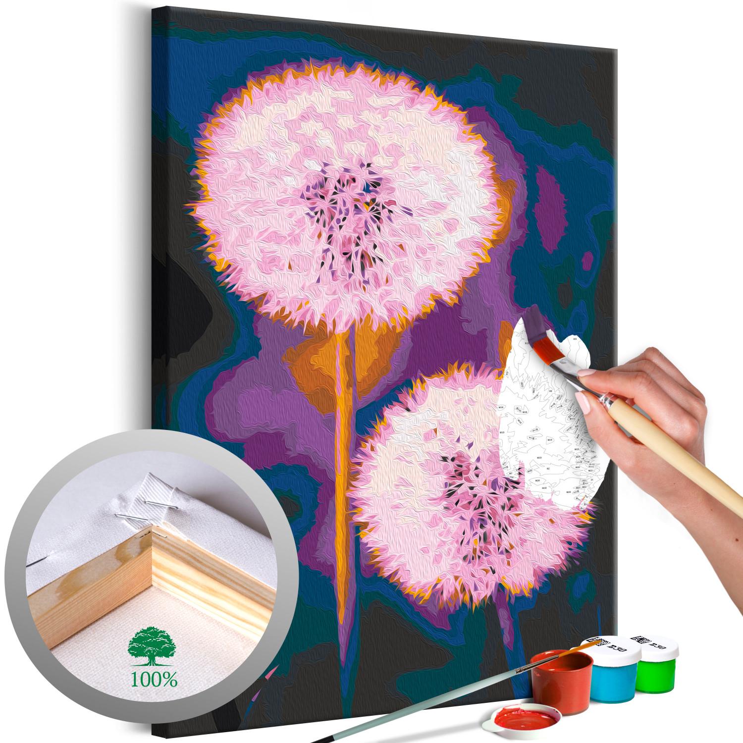 Paint by Number Kit Fluffy Balls - Large Pink Dandelions on a Dark Two-Color Background