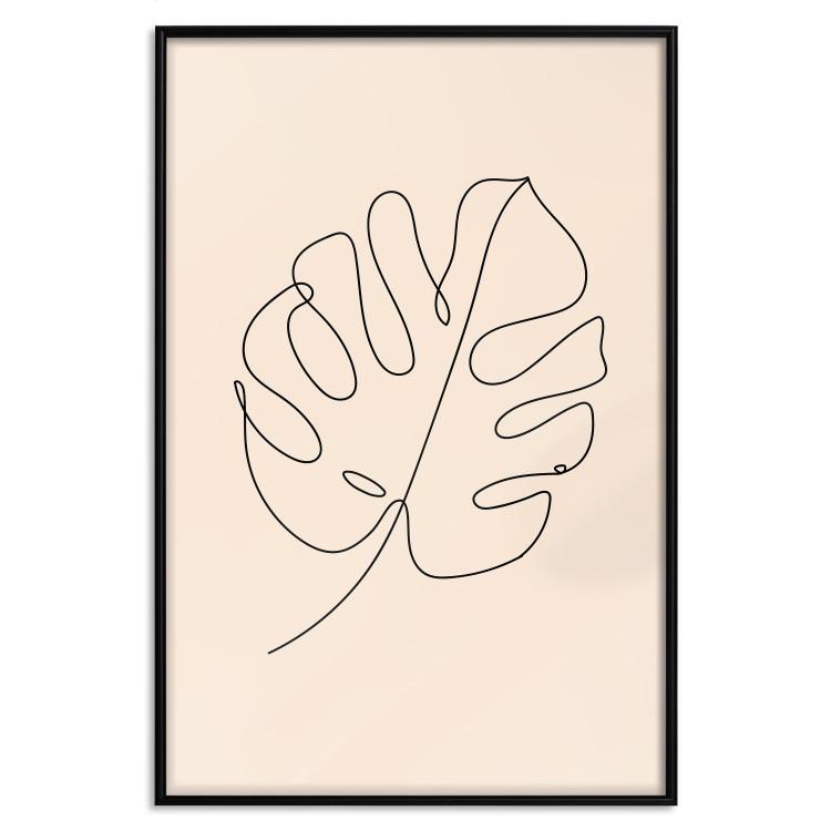 Poster Linear Monstera - Minimalist Delicate Leaf on a Beige Background