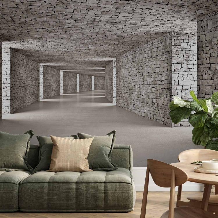 Wall Mural 3D Tunnel - Enlarging the Interior Space with Decorative Stone