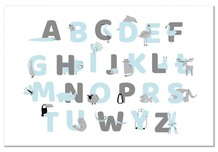 Canvas Print Polish Alphabet for Children - Blue and Gray Letters with Animals