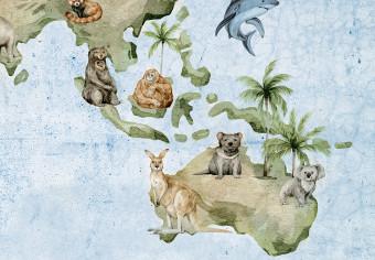 Canvas Map for Children - Continents of the World with Animals in the Colors of Nature
