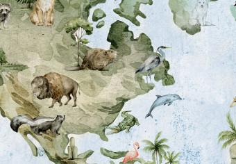 Canvas Map for Children - Continents of the World with Animals in the Colors of Nature