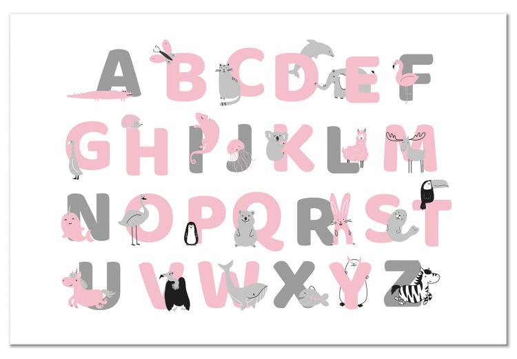 Canvas Print English Alphabet for Children - Pink and Gray Letters with Animals