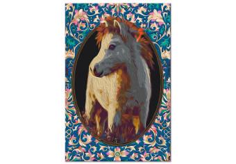 Paint by Number Kit Magic Animal - Portrait of a Beige Horse among Colorful Flowers