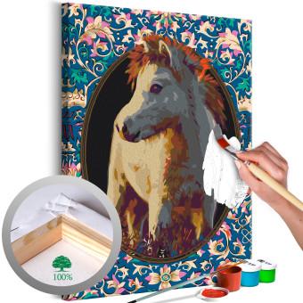 Paint by Number Kit Magic Animal - Portrait of a Beige Horse among Colorful Flowers