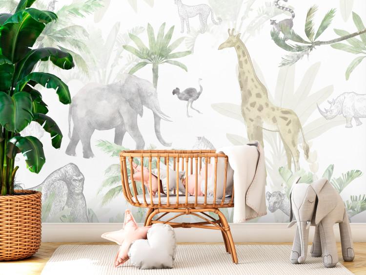 Wall Mural Tropical Safari - Wild Animals in Pastel Colors