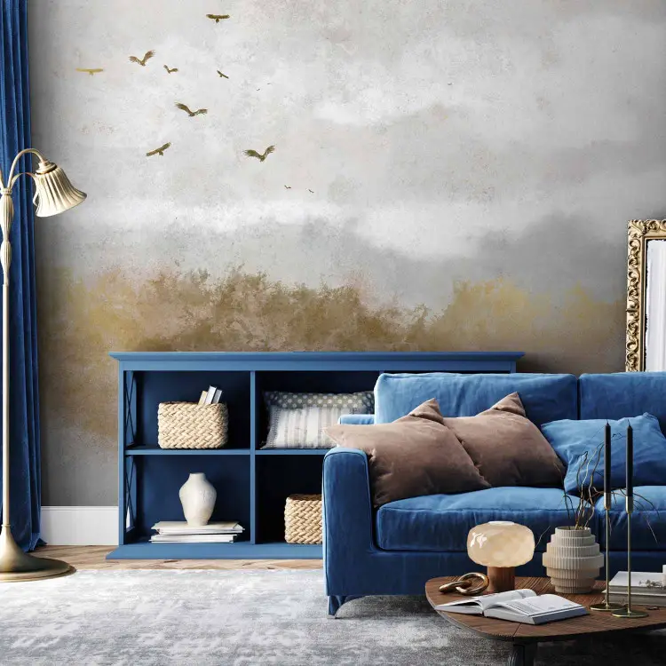 Boho Landscape - Delicate Graphics Resembling a Bright Sky with Birds