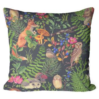 Decorative Microfiber Pillow Good neighbourhood - forest flora and fauna motif on black background cushions