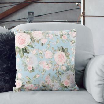 Decorative Microfiber Pillow Elusive painting - roses in cottagecore style on blue background cushions