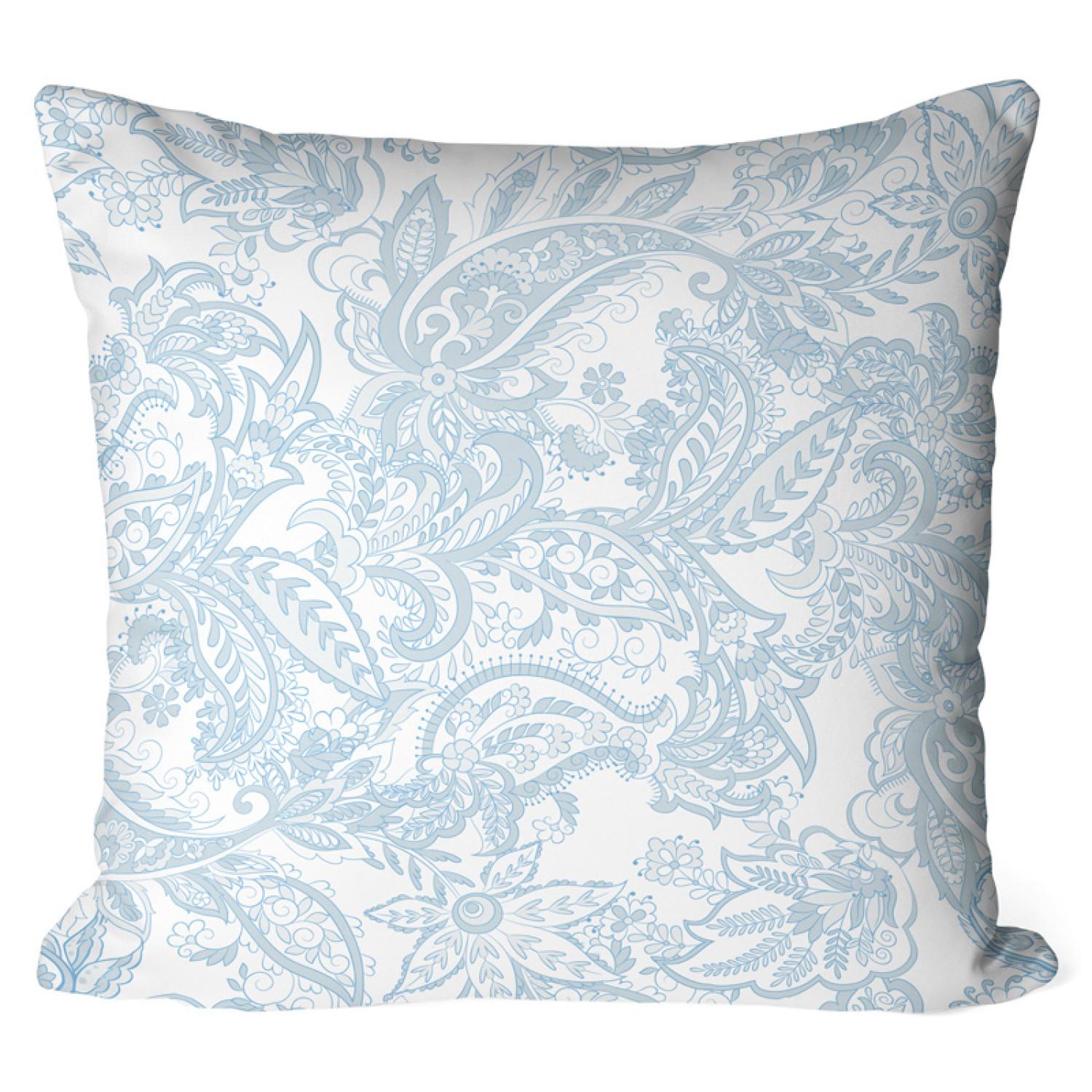 Decorative Microfiber Pillow The delicacy of nature - flowers and leaves in white and blue cushions