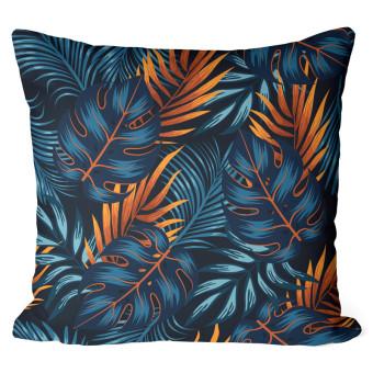 Decorative Microfiber Pillow Mysterious bushes - blue and orange leaf motif cushions