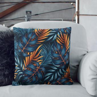 Decorative Microfiber Pillow Mysterious bushes - blue and orange leaf motif cushions