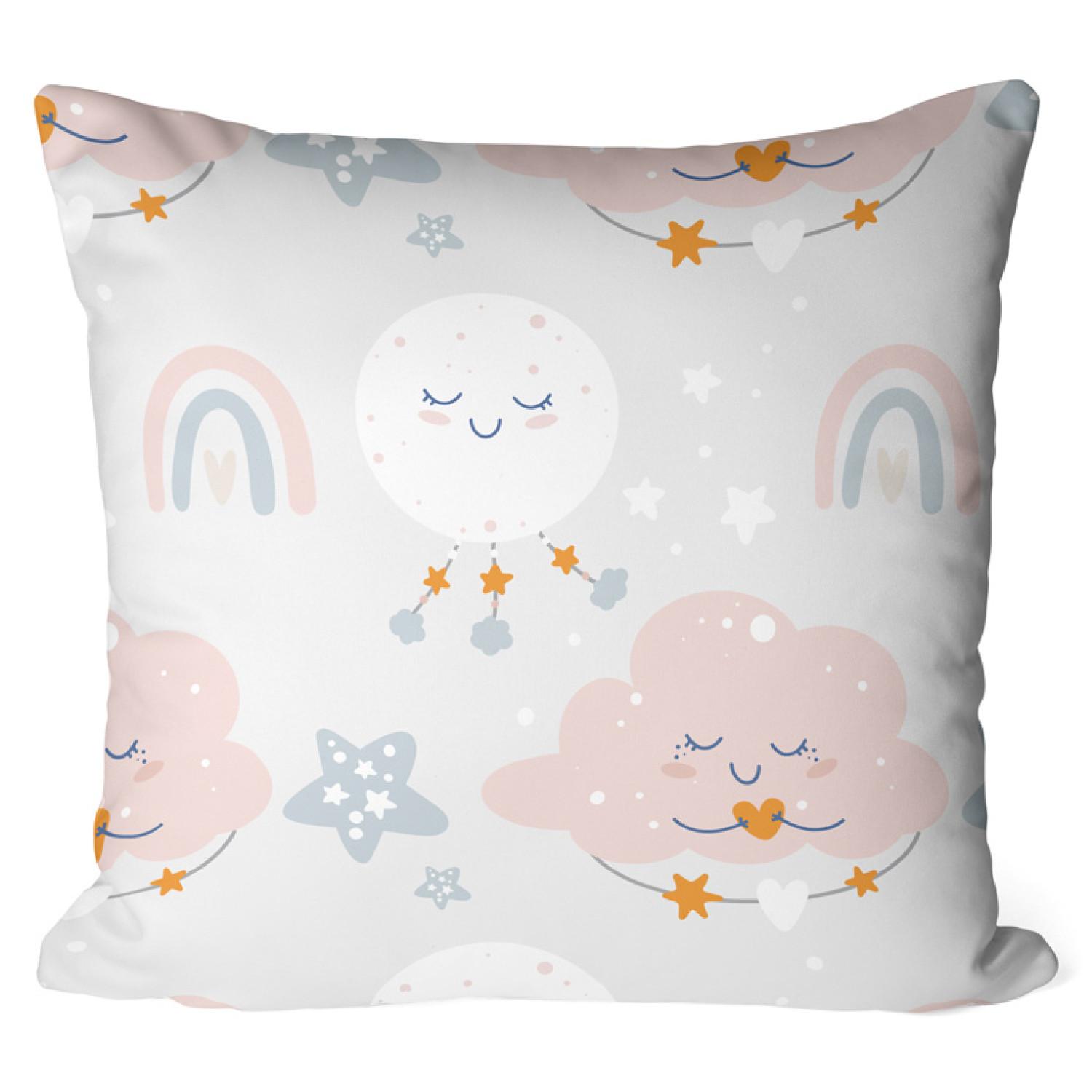 Decorative Microfiber Pillow Playful clouds - a composition in subdued colour palette cushions