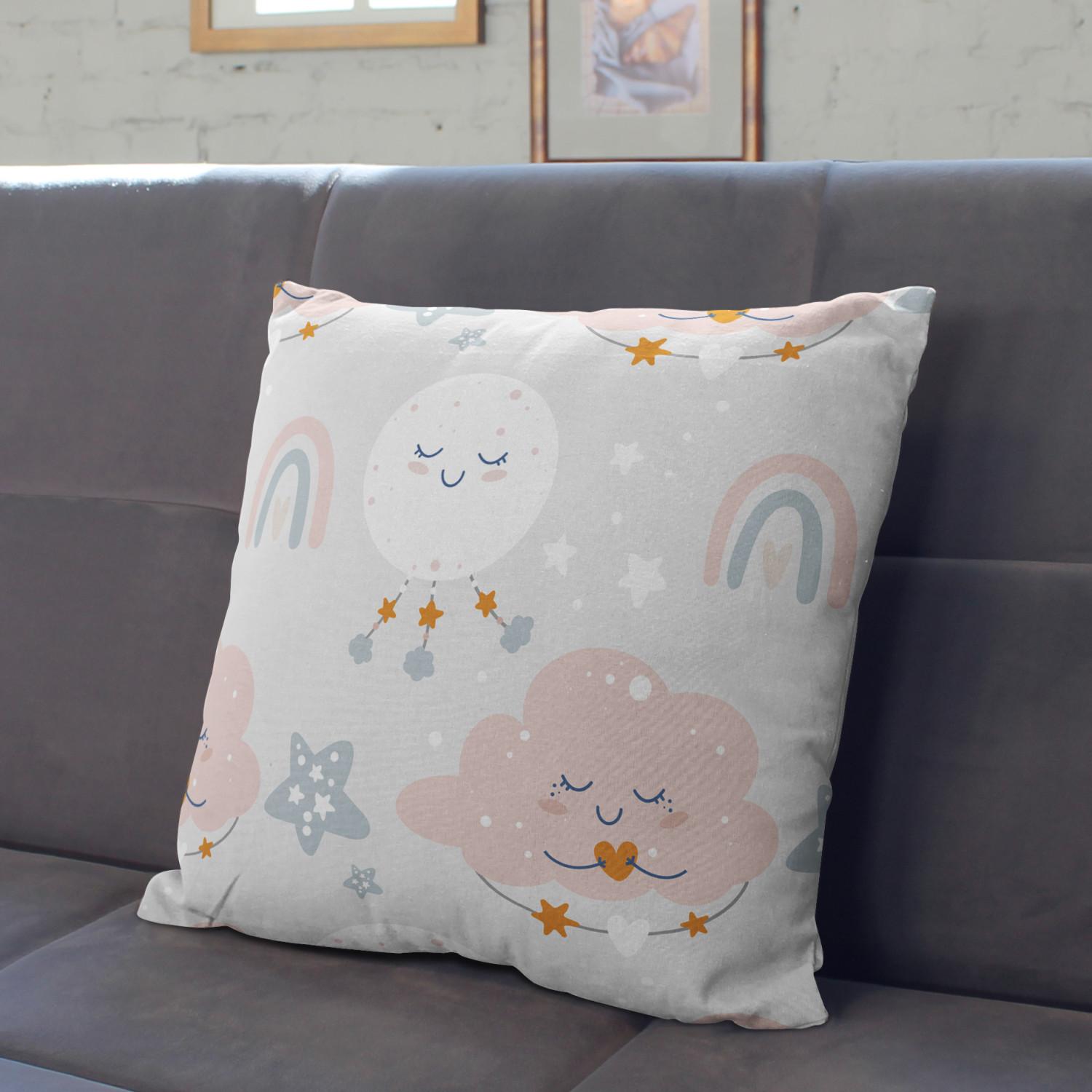 Decorative Microfiber Pillow Playful clouds - a composition in subdued colour palette cushions