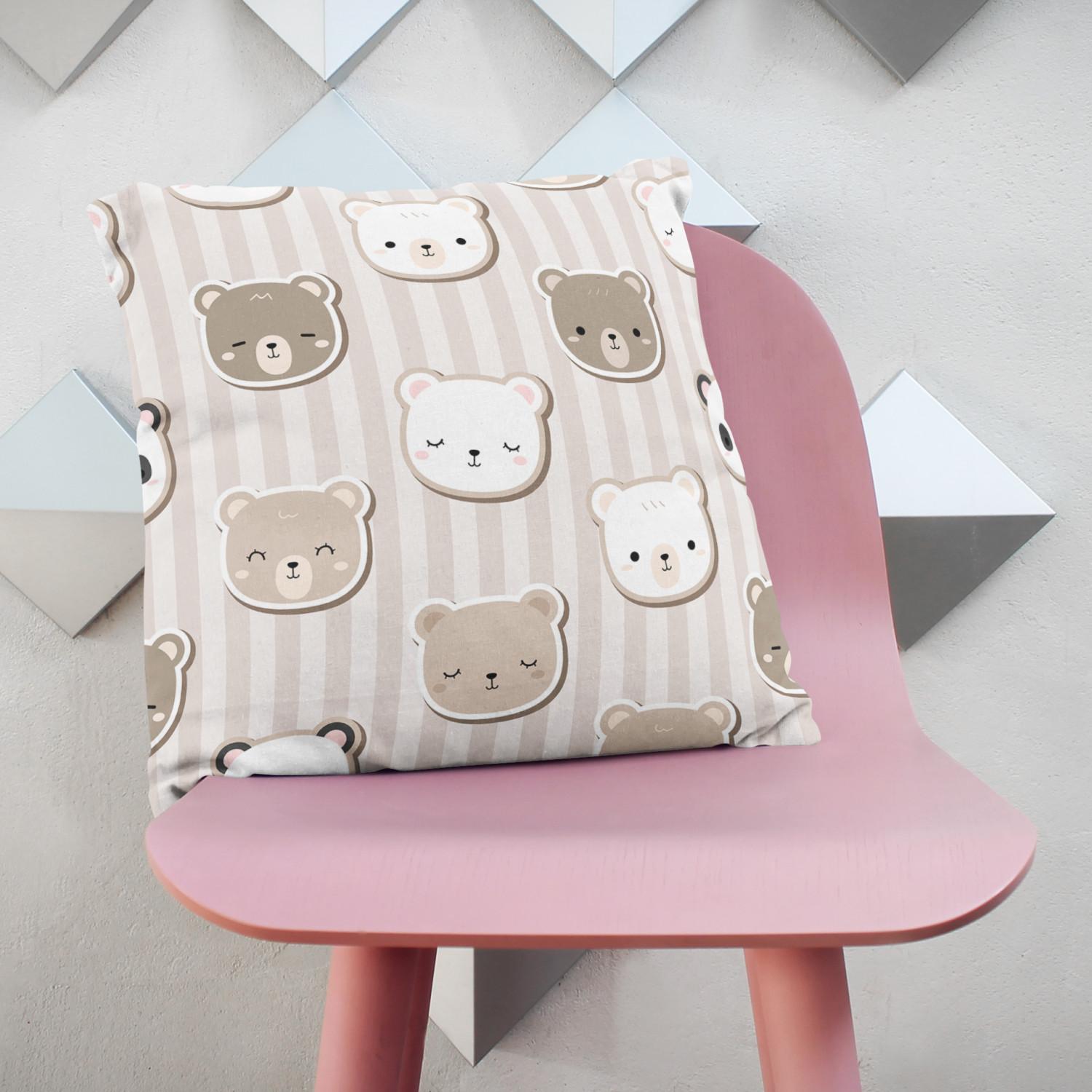Decorative Microfiber Pillow Bear pack - animals on striped background in shades of brown and white cushions