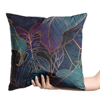 Decorative Velor Pillow Botanical aurora - an exotic, golden composition of leaves and montera