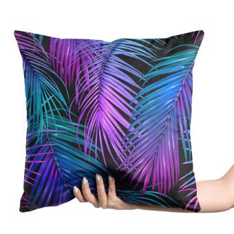 Decorative Velor Pillow Neon palm trees - floral motif in shades of turquoise and purple