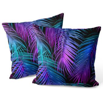 Decorative Velor Pillow Neon palm trees - floral motif in shades of turquoise and purple