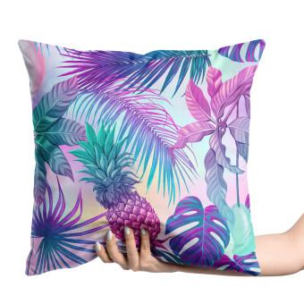 Decorative Velor Pillow Piña colada - neon graphic pattern with tropical flora