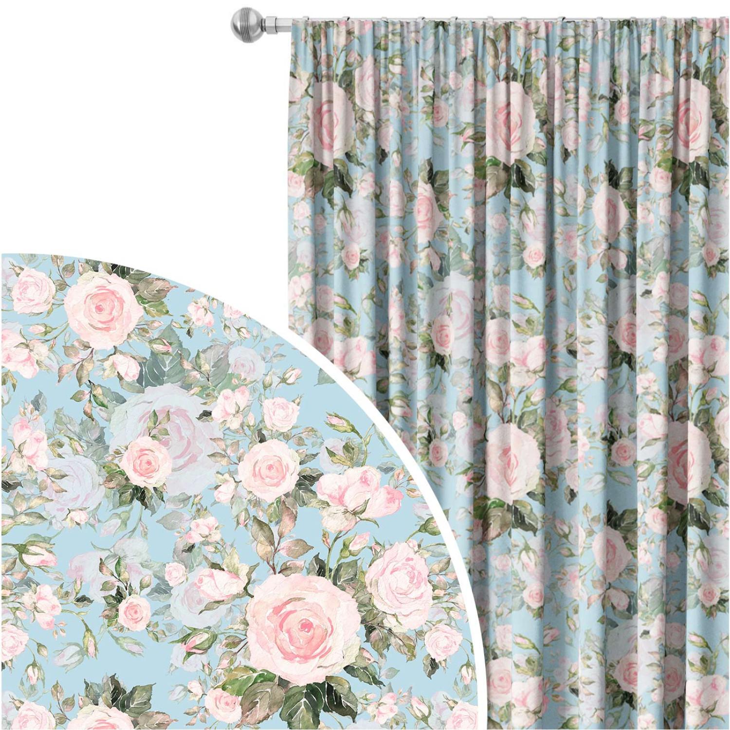 Decorative Curtain Elusive painting - roses in cottagecore style on blue background
