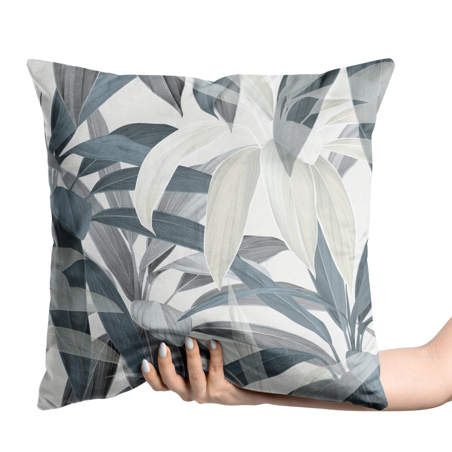 Decorative Velor Pillow Leaf composition - theme in green and grey tones
