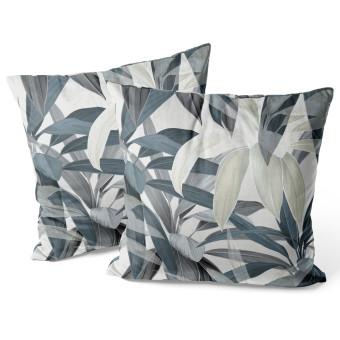 Decorative Velor Pillow Leaf composition - theme in green and grey tones
