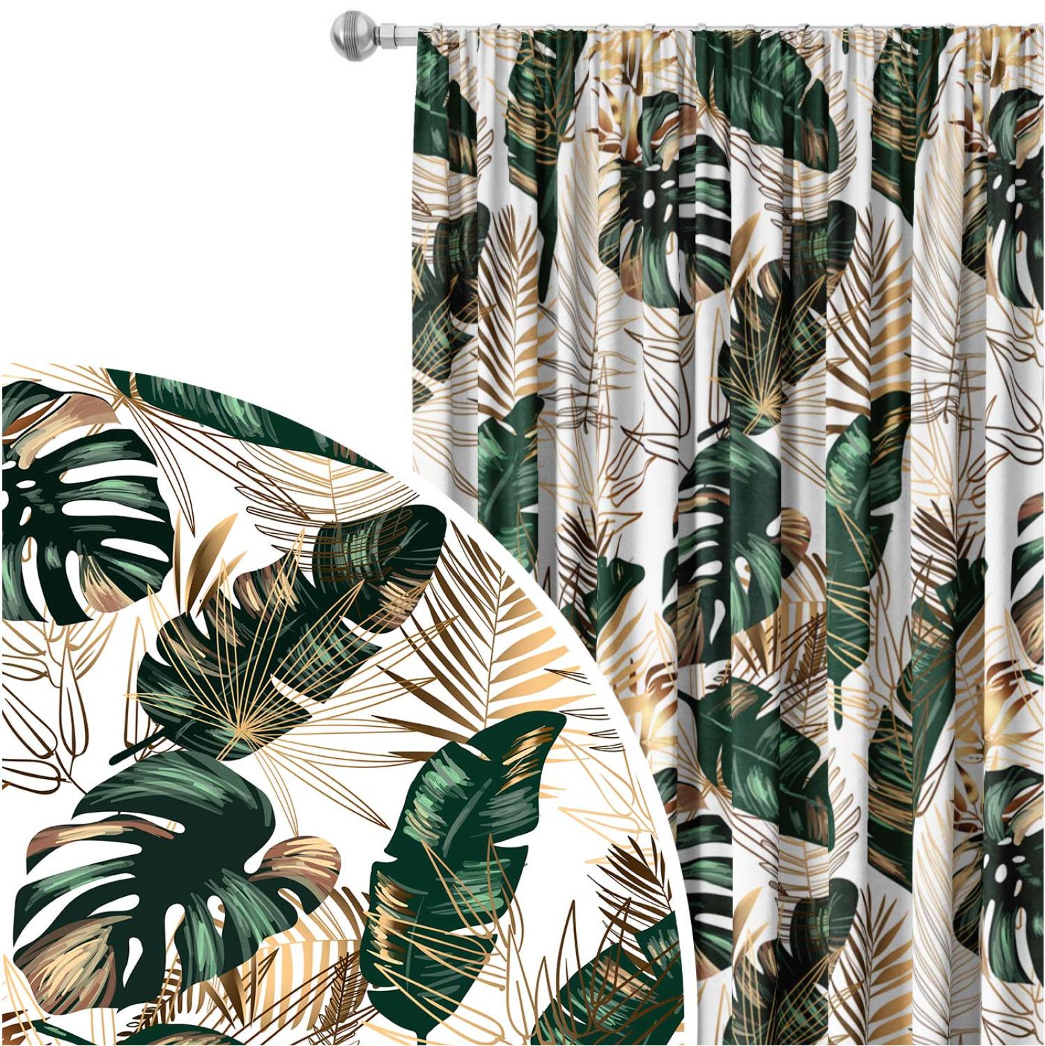 Decorative Curtain Elegance of leaves - composition in shades of green and gold