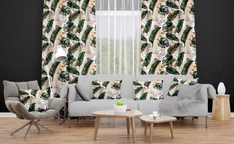 Decorative Curtain Elegance of leaves - composition in shades of green and gold