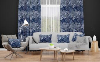 Decorative Curtain Floral mosaic - composition in shades of blue and white