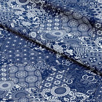 Decorative Curtain Floral mosaic - composition in shades of blue and white
