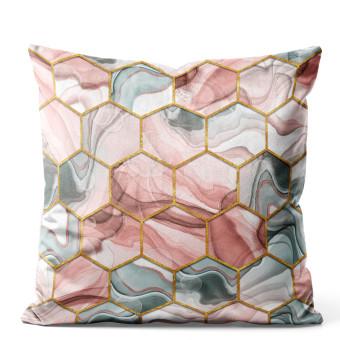 Decorative Velor Pillow Plant hexagons - motif in shades of gold, green and red