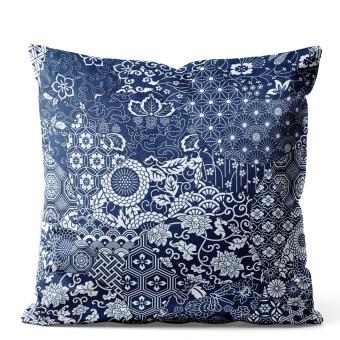 Decorative Velor Pillow Floral mosaic - composition in shades of blue and white