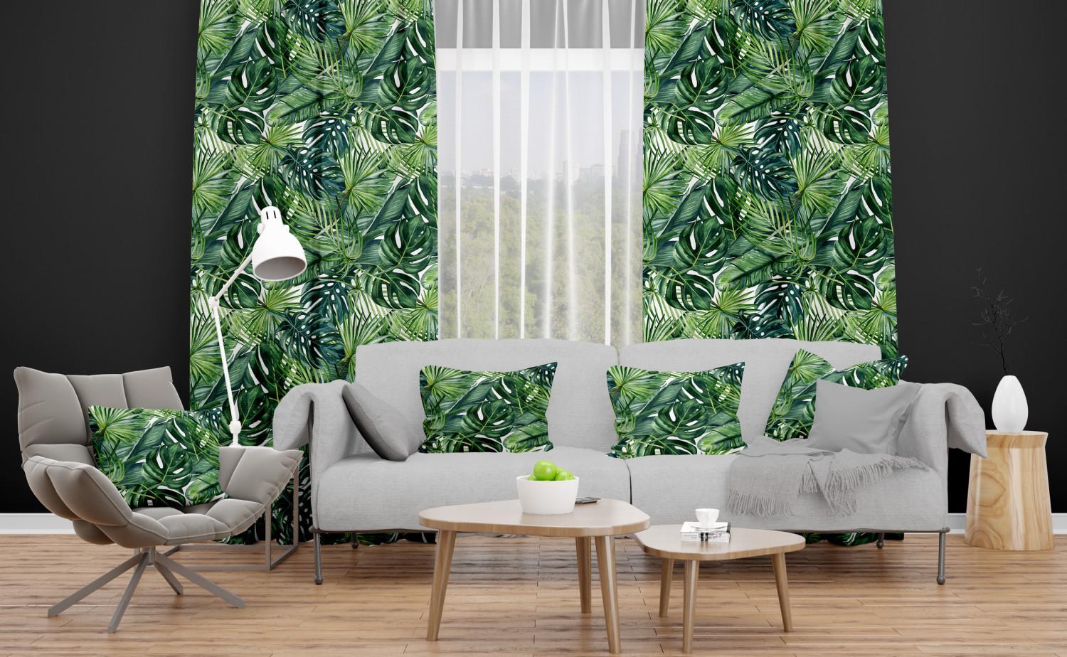 Decorative Curtain Green corner - leaves of various shapes, shown on a white background